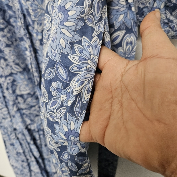 Talbots Sz 12 Cotton Voile Flowy Tiered dress Buoyant Blossoms Maxi Belt Dress - Picture 5 of 15